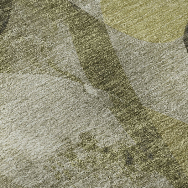 HomeRoots 8' Washable Round Rug in Olive Green, Gray & Ivory - Durable, UV-Protected, Perfect for Busy Homes! 648091