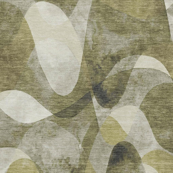 HomeRoots 8' X 10' Stylish Olive Green, Gray & Ivory Abstract Washable Area Rug with UV Protection & Comfort 648092