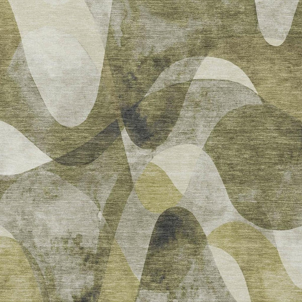 HomeRoots 9' X 12' Modern Abstract Area Rug in Olive Green, Gray & Ivory – Washable, UV Protected & Stain-Resistant 648093