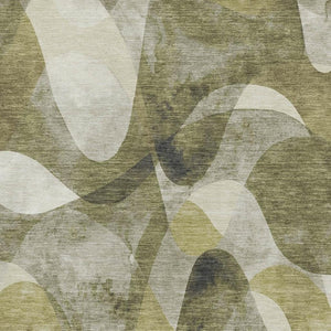 HomeRoots 10' X 14' Modern Abstract Washable Area Rug in Olive Green, Gray & Ivory with UV Protection & Durability 648094