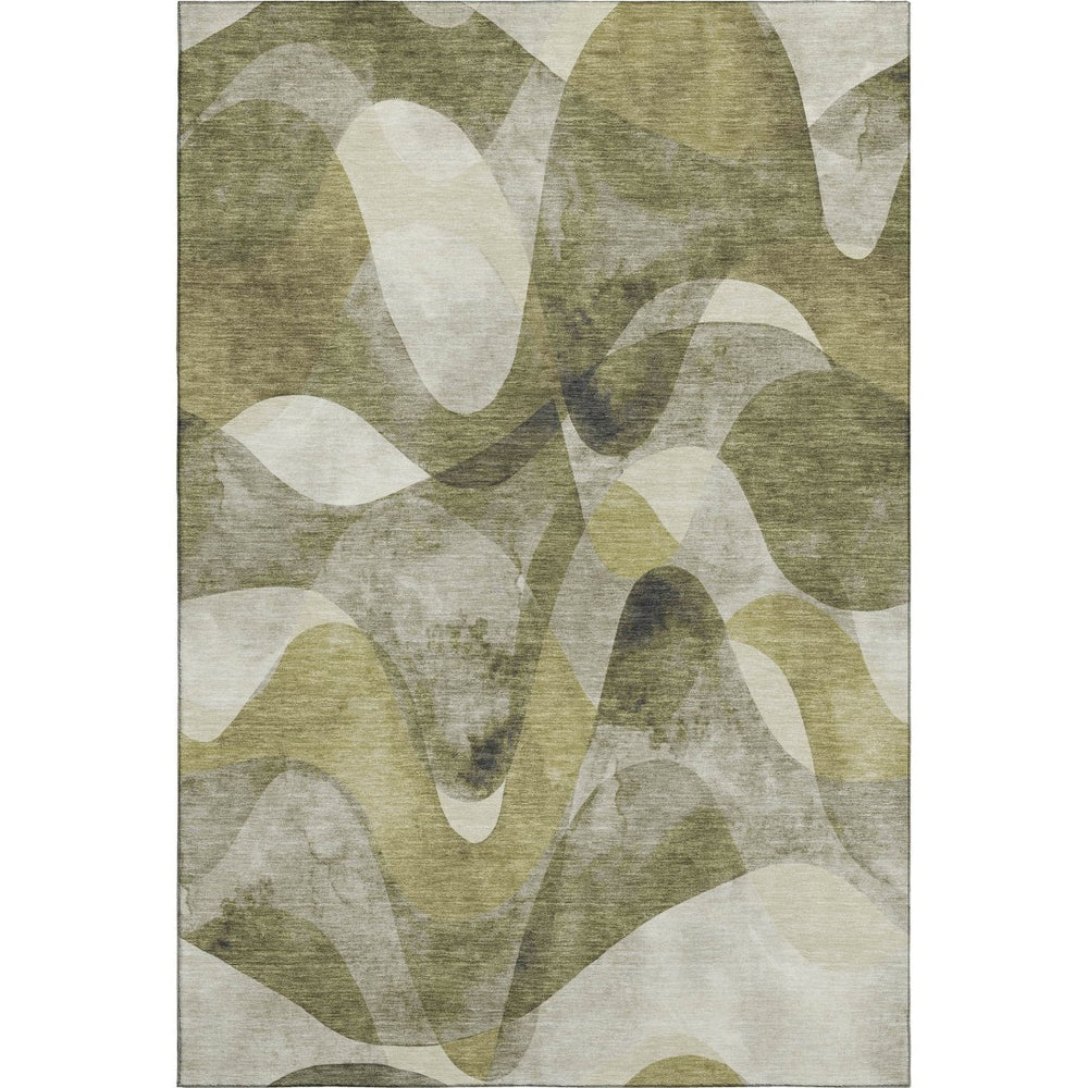 HomeRoots 10' X 14' Modern Abstract Washable Area Rug in Olive Green, Gray & Ivory with UV Protection & Durability 648094