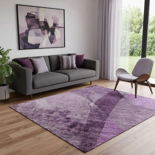 HomeRoots 5' X 8' Modern Purple and Ivory Abstract Washable Area Rug with UV Protection for Easy Care and Style 648096