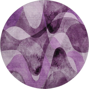 HomeRoots 8' Modern Abstract Purple & Ivory Washable Round Rug with UV Protection for Stylish Living Spaces 648097