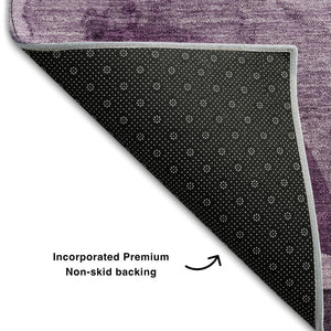 HomeRoots 8' Modern Abstract Purple & Ivory Washable Round Rug with UV Protection for Stylish Living Spaces 648097