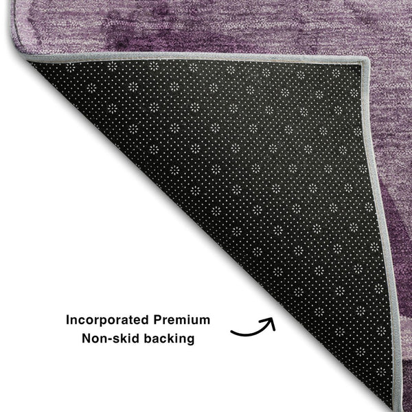 HomeRoots 8' Modern Abstract Purple & Ivory Washable Round Rug with UV Protection for Stylish Living Spaces 648097