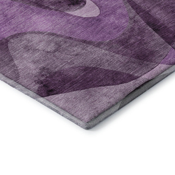 HomeRoots 8' Modern Abstract Purple & Ivory Washable Round Rug with UV Protection for Stylish Living Spaces 648097