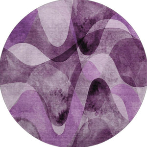 HomeRoots 8' Modern Abstract Purple & Ivory Washable Round Rug with UV Protection for Stylish Living Spaces 648097