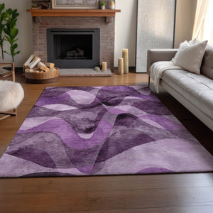 HomeRoots 8' X 10' Purple And Ivory Abstract Washable Area Rug - Stylish, Durable, UV-Protected for Modern Homes 648098