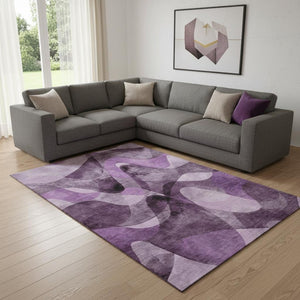 HomeRoots 8' X 10' Purple And Ivory Abstract Washable Area Rug - Stylish, Durable, UV-Protected for Modern Homes 648098