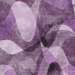 HomeRoots 9' X 12' Stylish Purple & Ivory Abstract Washable Area Rug with UV Protection for High-Traffic Spaces 648099