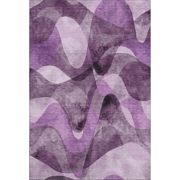 HomeRoots 9' X 12' Stylish Purple & Ivory Abstract Washable Area Rug with UV Protection for High-Traffic Spaces 648099
