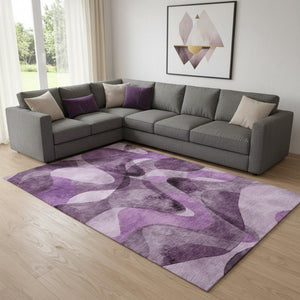 HomeRoots 9' X 12' Stylish Purple & Ivory Abstract Washable Area Rug with UV Protection for High-Traffic Spaces 648099