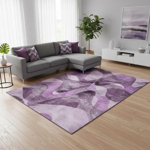 HomeRoots 10' X 14' Stylish Purple & Ivory Abstract Washable Area Rug with UV Protection for Modern Homes 648100