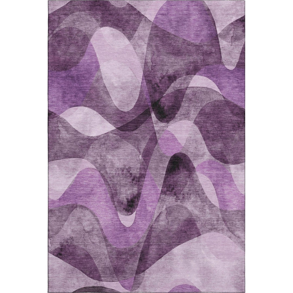 HomeRoots 10' X 14' Stylish Purple & Ivory Abstract Washable Area Rug with UV Protection for Modern Homes 648100
