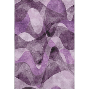 HomeRoots 10' X 14' Stylish Purple & Ivory Abstract Washable Area Rug with UV Protection for Modern Homes 648100