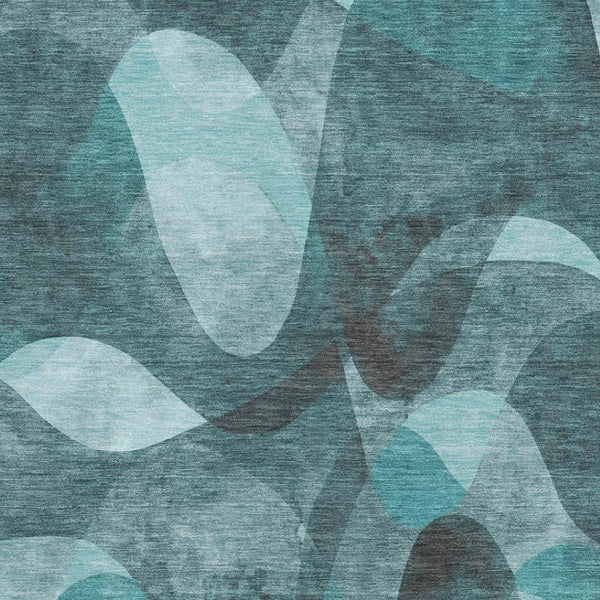 HomeRoots 5' X 8' Teal and Ivory Abstract Washable Area Rug - Stylish, Durable, UV Protected for Modern Homes 648102