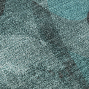 HomeRoots 8' Teal and Ivory Abstract Round Rug - Washable, UV Protected, Stylish, Durable for High-Traffic Areas 648103