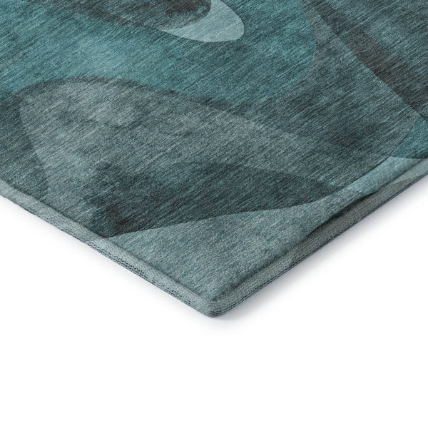 HomeRoots 8' X 10' Teal And Ivory Abstract Washable Area Rug - Durable, UV-Protected, Perfect for Busy Homes! 648104