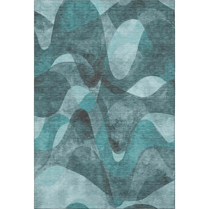 HomeRoots 8' X 10' Teal And Ivory Abstract Washable Area Rug - Durable, UV-Protected, Perfect for Busy Homes! 648104