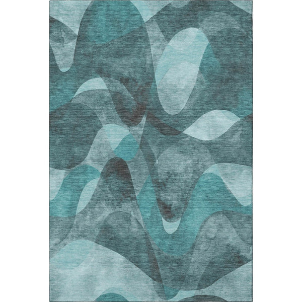 HomeRoots 8' X 10' Teal And Ivory Abstract Washable Area Rug - Durable, UV-Protected, Perfect for Busy Homes! 648104