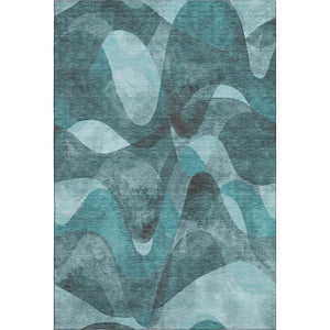 HomeRoots 10' X 14' Teal Abstract Area Rug - Stylish, Washable, UV Protected, & Stain-Resistant for Homes 648106