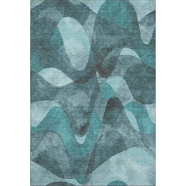 HomeRoots 10' X 14' Teal Abstract Area Rug - Stylish, Washable, UV Protected, & Stain-Resistant for Homes 648106