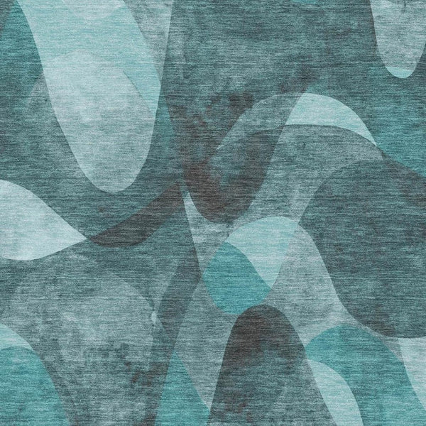 HomeRoots 10' X 14' Teal Abstract Area Rug - Stylish, Washable, UV Protected, & Stain-Resistant for Homes 648106