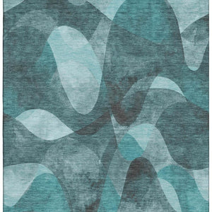HomeRoots 10' X 14' Teal Abstract Area Rug - Stylish, Washable, UV Protected, & Stain-Resistant for Homes 648106