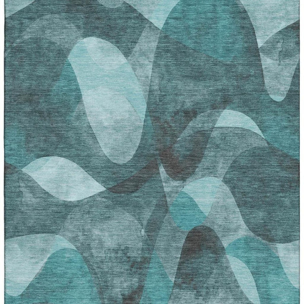 HomeRoots 10' X 14' Teal Abstract Area Rug - Stylish, Washable, UV Protected, & Stain-Resistant for Homes 648106