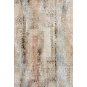 HomeRoots 5' X 8' Abstract Washable Area Rug in Beige, Blue & Ivory - Durable, UV Protected for Family Homes 648108