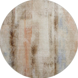 HomeRoots 8' Washable Round Area Rug with UV Protection - Soft Beige, Blue & Ivory Abstract Design for Any Room 648109