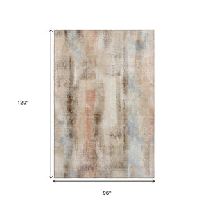 HomeRoots 8' X 10' Abstract Area Rug in Beige, Blue & Ivory – Washable, UV-Protected, Durable for Family Homes 648110