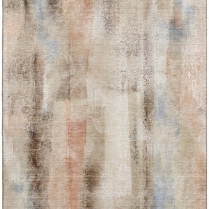 HomeRoots 8' X 10' Abstract Area Rug in Beige, Blue & Ivory – Washable, UV-Protected, Durable for Family Homes 648110
