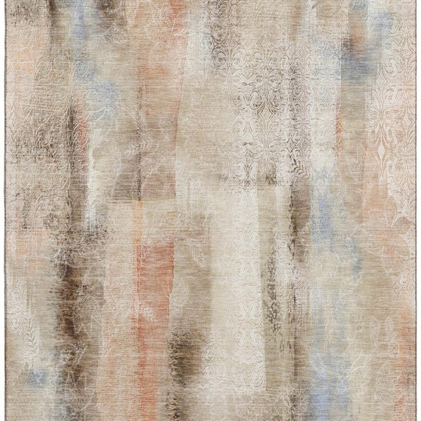 HomeRoots 8' X 10' Abstract Area Rug in Beige, Blue & Ivory – Washable, UV-Protected, Durable for Family Homes 648110