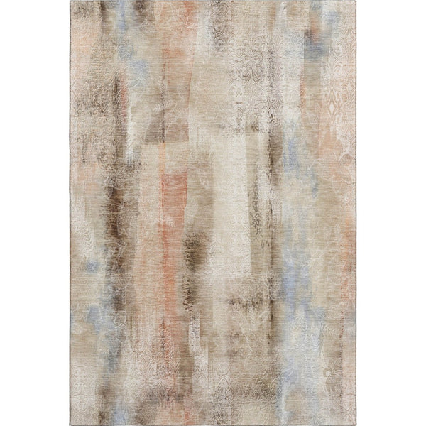 HomeRoots 8' X 10' Abstract Area Rug in Beige, Blue & Ivory – Washable, UV-Protected, Durable for Family Homes 648110
