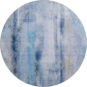HomeRoots 8' Gorgeous Blue and Ivory Abstract Washable Round Rug - UV Protected, Durable & Easy Care! 648115