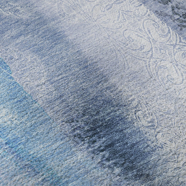 HomeRoots 8' Gorgeous Blue and Ivory Abstract Washable Round Rug - UV Protected, Durable & Easy Care! 648115