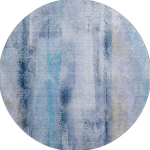 HomeRoots 8' Gorgeous Blue and Ivory Abstract Washable Round Rug - UV Protected, Durable & Easy Care! 648115