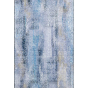 HomeRoots 9' X 12' Blue And Ivory Abstract Washable Area Rug – Stylish, Durable, UV-Protected for High Traffic Spaces 648117