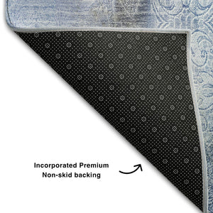 HomeRoots 9' X 12' Blue And Ivory Abstract Washable Area Rug – Stylish, Durable, UV-Protected for High Traffic Spaces 648117
