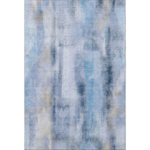 HomeRoots 9' X 12' Blue And Ivory Abstract Washable Area Rug – Stylish, Durable, UV-Protected for High Traffic Spaces 648117