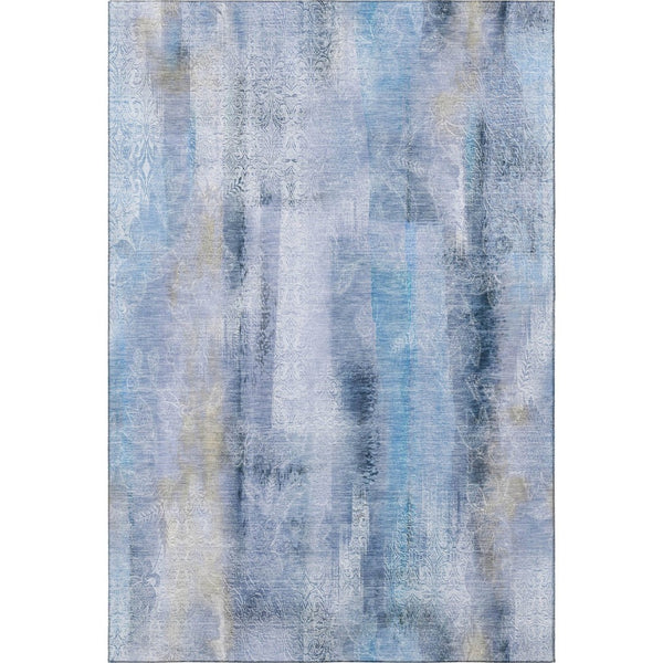 HomeRoots 9' X 12' Blue And Ivory Abstract Washable Area Rug – Stylish, Durable, UV-Protected for High Traffic Spaces 648117