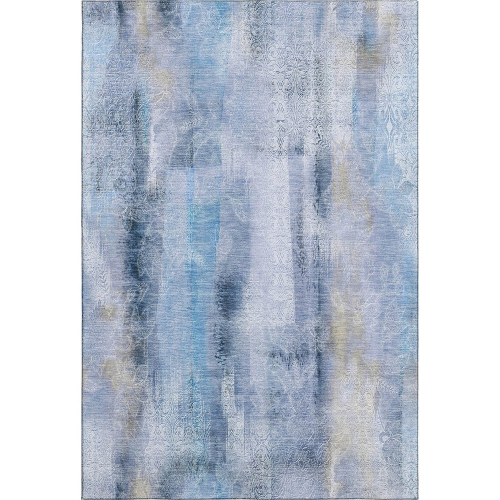 HomeRoots 10' X 14' Blue And Ivory Abstract Area Rug - Durable, Washable, UV-Protected for High-Traffic Spaces! 648118
