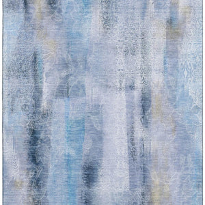 HomeRoots 10' X 14' Blue And Ivory Abstract Area Rug - Durable, Washable, UV-Protected for High-Traffic Spaces! 648118