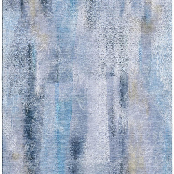 HomeRoots 10' X 14' Blue And Ivory Abstract Area Rug - Durable, Washable, UV-Protected for High-Traffic Spaces! 648118