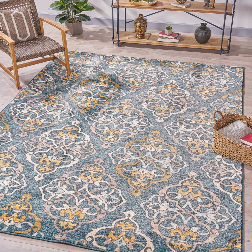 English Elm Christopher Knight Home® - Sedona6368B Multi 7.8x10.8 Rug – Abstract Ivory Lattice on Dark Blue, Stain‑Resistant, Pet‑Friendly 64812.00