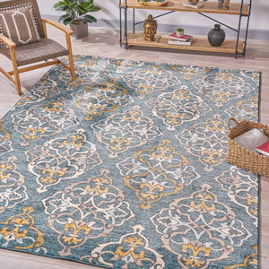English Elm Christopher Knight Home® - Sedona6368B Multi 7.8x10.8 Rug – Abstract Ivory Lattice on Dark Blue, Stain‑Resistant, Pet‑Friendly 64812.00