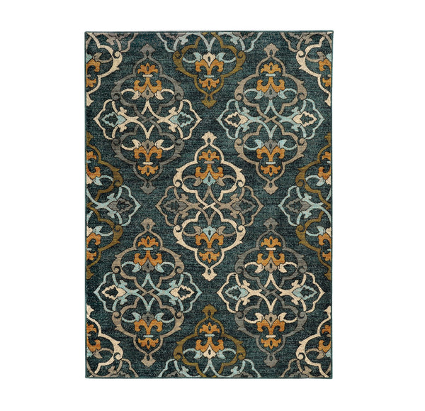 English Elm Christopher Knight Home® - Sedona6368B Multi 7.8x10.8 Rug – Abstract Ivory Lattice on Dark Blue, Stain‑Resistant, Pet‑Friendly 64812.00