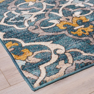 English Elm Christopher Knight Home® - Sedona6368B Multi 7.8x10.8 Rug – Abstract Ivory Lattice on Dark Blue, Stain‑Resistant, Pet‑Friendly 64812.00