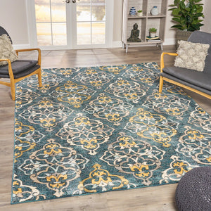 English Elm Christopher Knight Home® - Sedona6368B Multi 7.8x10.8 Rug – Abstract Ivory Lattice on Dark Blue, Stain‑Resistant, Pet‑Friendly 64812.00